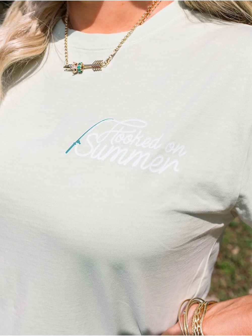 Living Fully Co Hooked On Summer Women's Crewneck Fish Tee